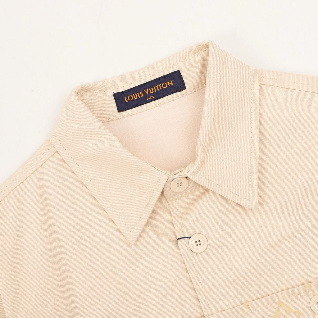 Louis Vuitton Tonal Monogram Chest-Panel Denim Shirt Jacket - Cream - detail view 4