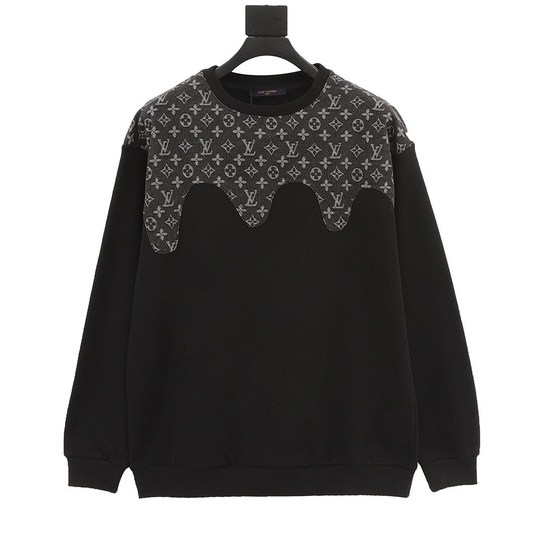 Louis Vuitton Monogram Wave-Panel Crewneck Sweatshirt - Black - front view