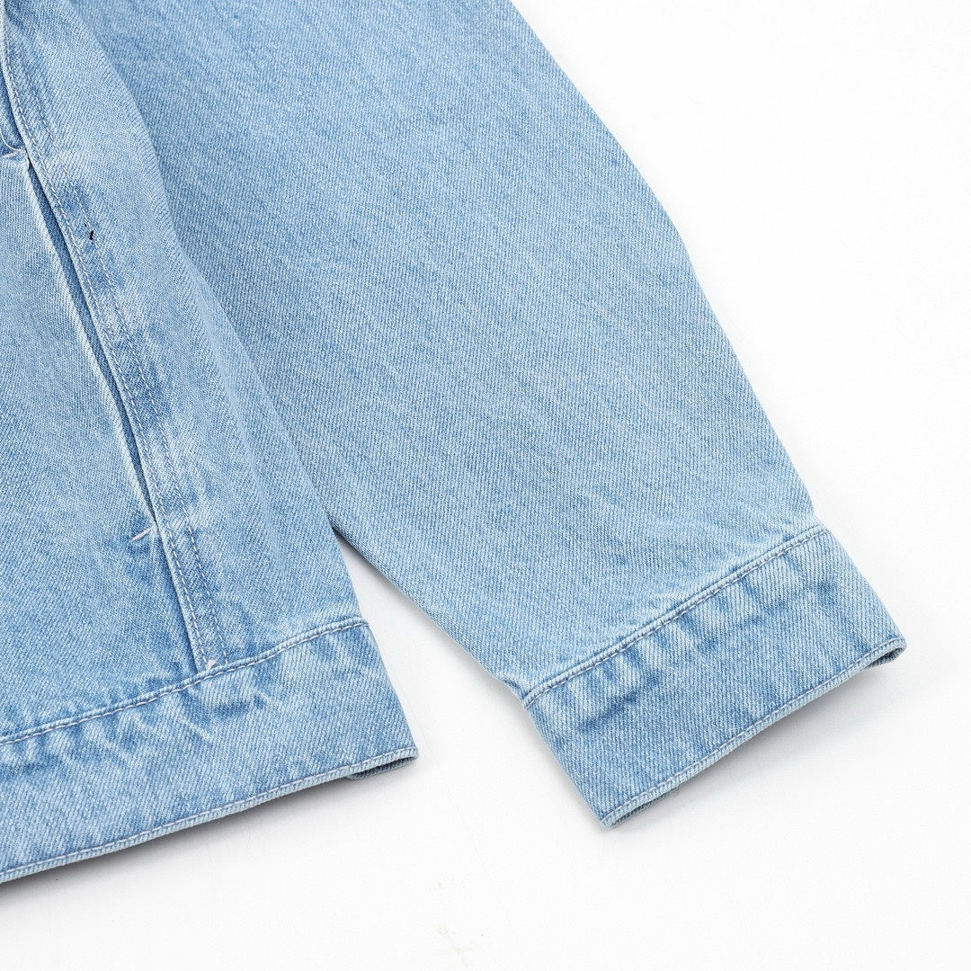 Louis Vuitton Distressed Monogram Shoulder Denim Trucker Jacket - Light Blue - detail view 2