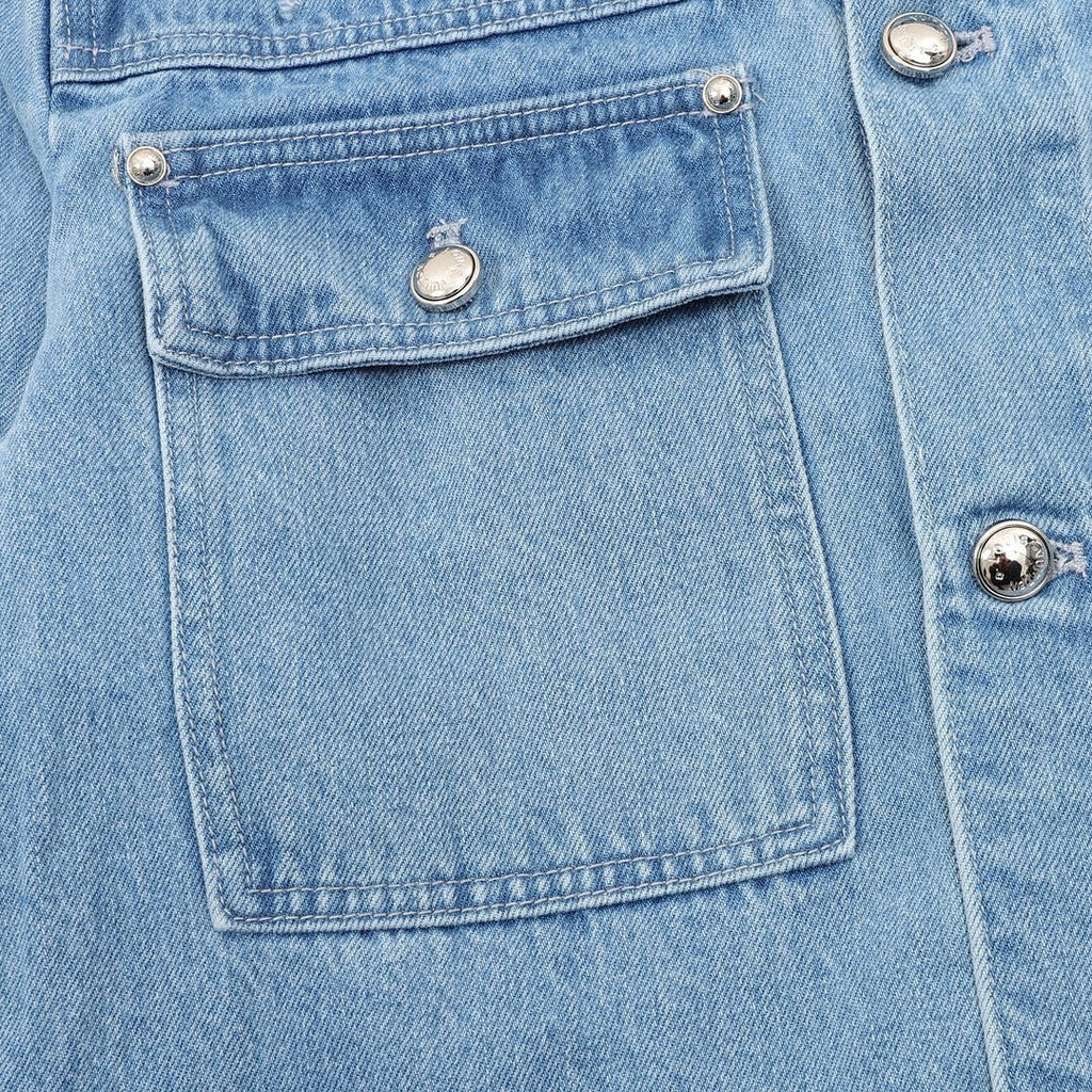Louis Vuitton Distressed Monogram Shoulder Denim Trucker Jacket - Light Blue - detail view 3