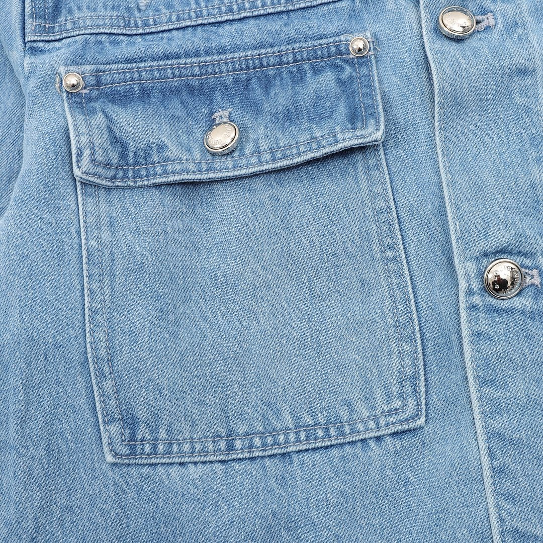 Louis Vuitton Distressed Monogram Shoulder Denim Trucker Jacket - Light Blue - detail view 3