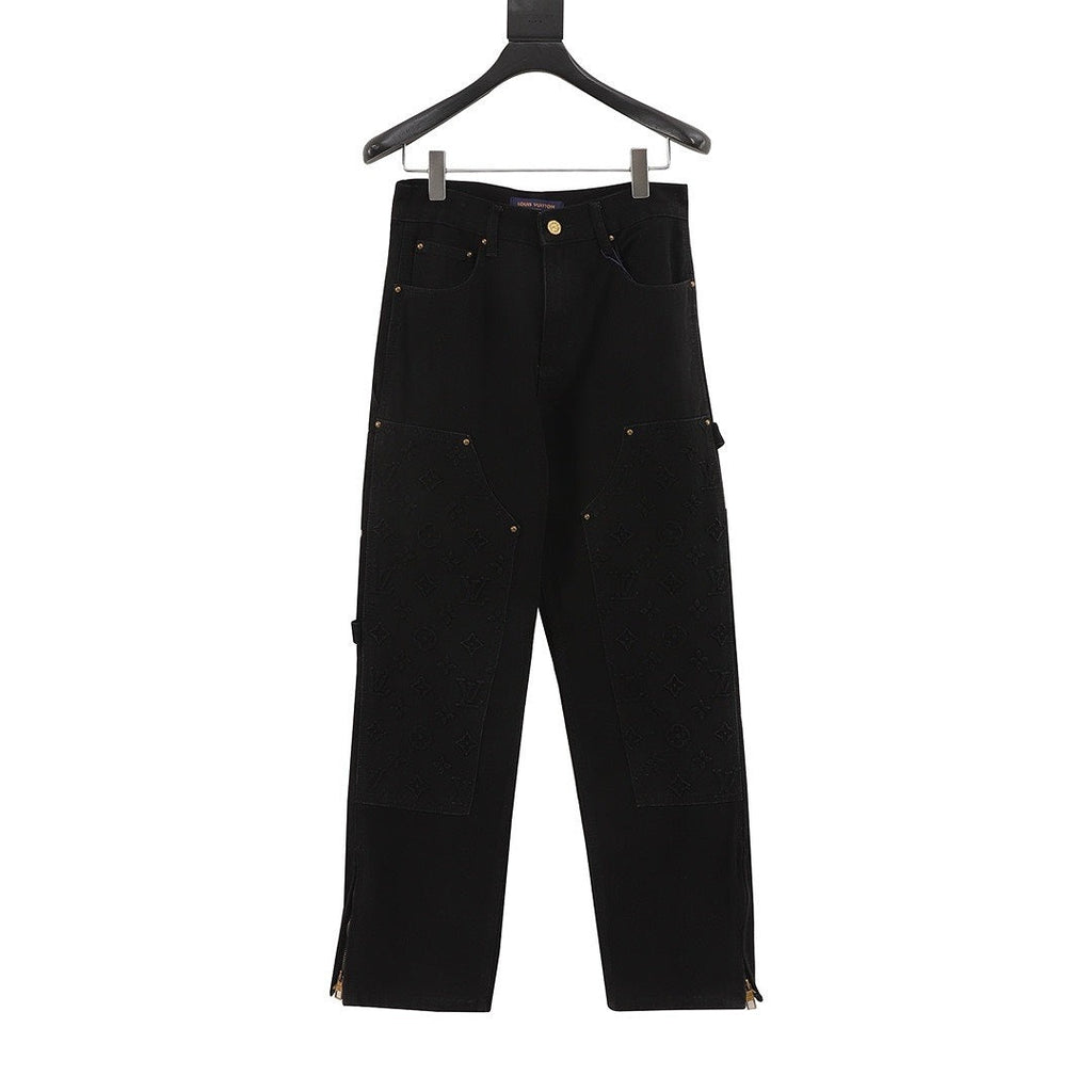 Louis Vuitton Tonal Raised Monogram Carpenter Jeans - Black - front view