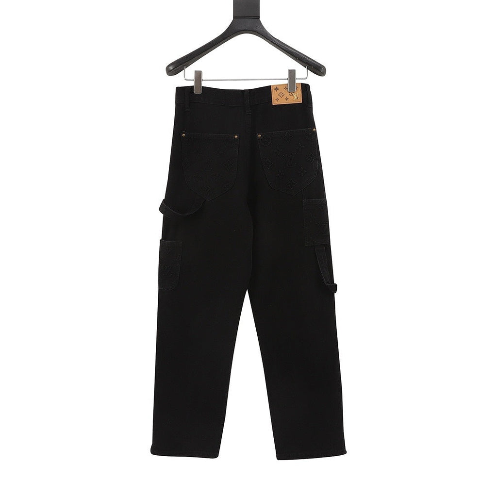 Louis Vuitton Tonal Raised Monogram Carpenter Jeans - Black - back view