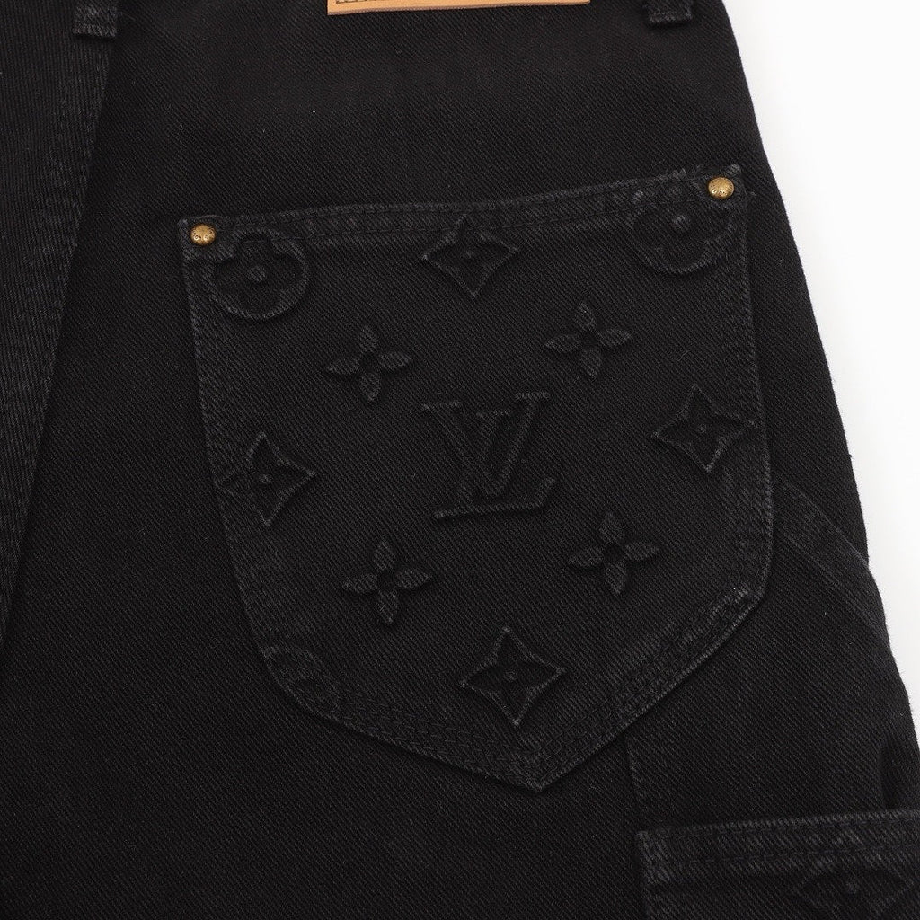 Louis Vuitton Tonal Raised Monogram Carpenter Jeans - Black - detail view 1