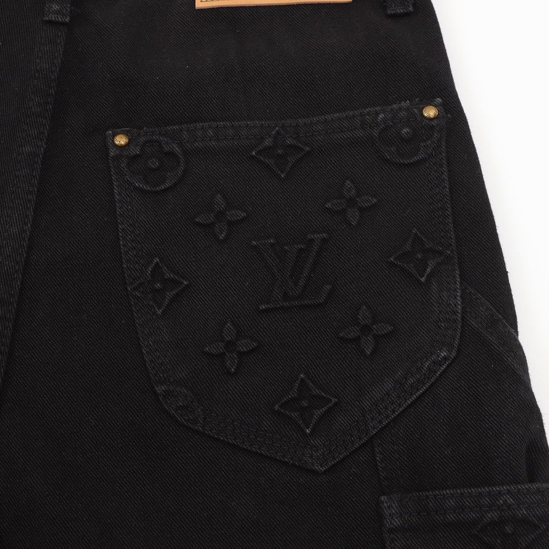 Louis Vuitton Tonal Raised Monogram Carpenter Jeans - Black - detail view 1