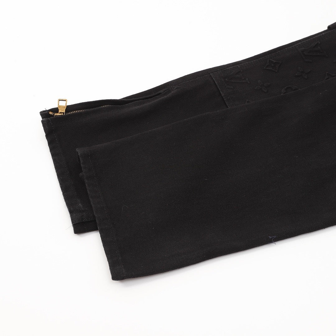 Louis Vuitton Tonal Raised Monogram Carpenter Jeans - Black - detail view 2