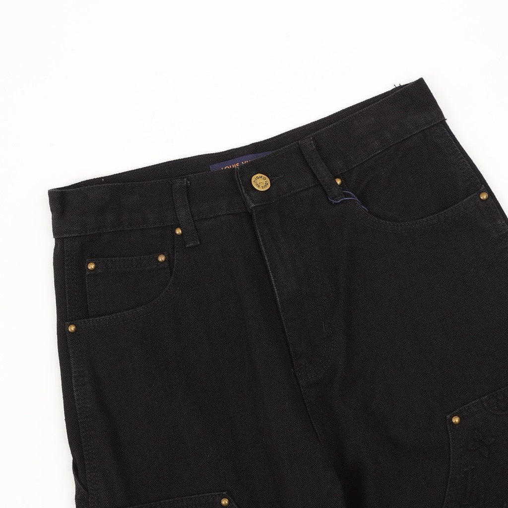 Louis Vuitton Tonal Raised Monogram Carpenter Jeans - Black - detail view 4