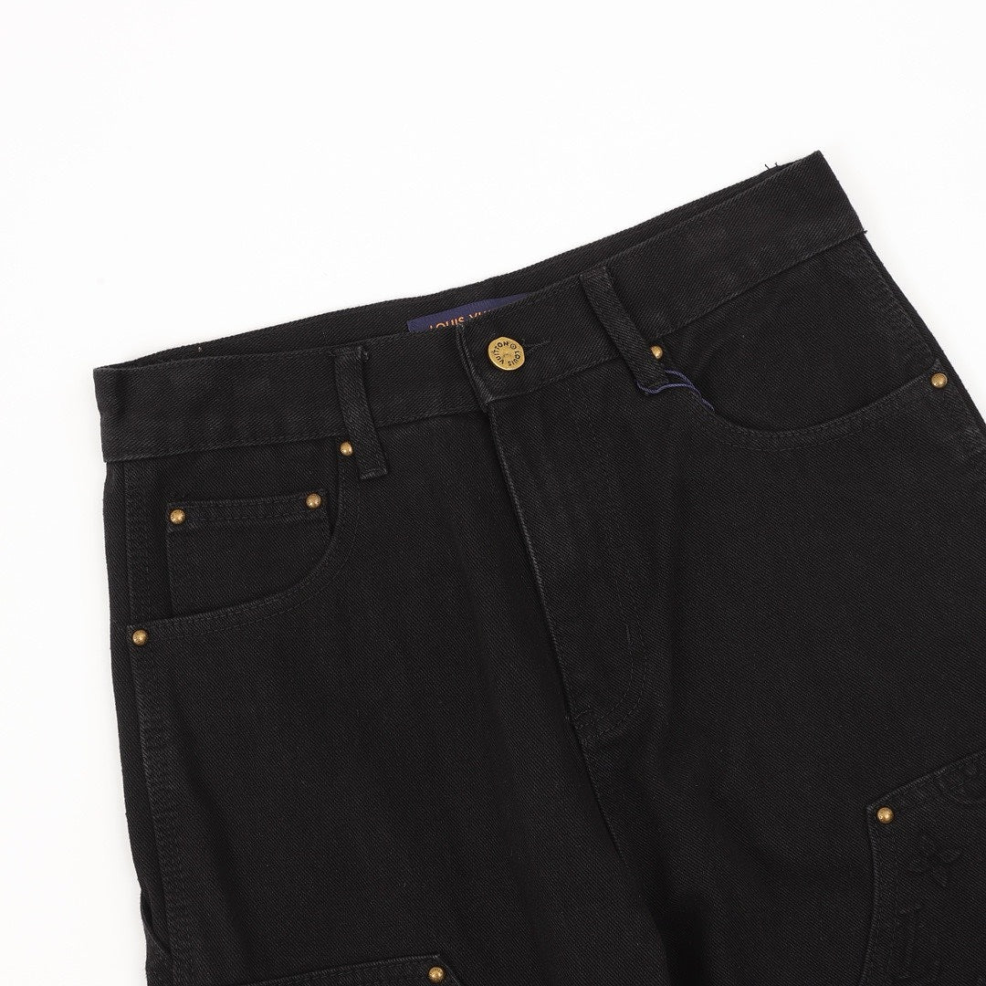 Louis Vuitton Tonal Raised Monogram Carpenter Jeans - Black - detail view 4