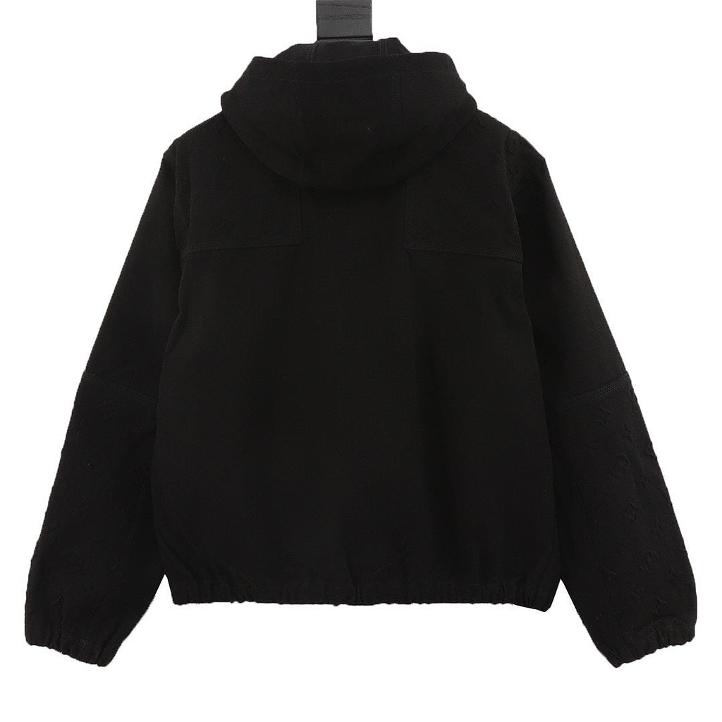 Louis Vuitton Tonal Monogram Pocket Hooded Zip-Up Denim Jacket - Black - back view