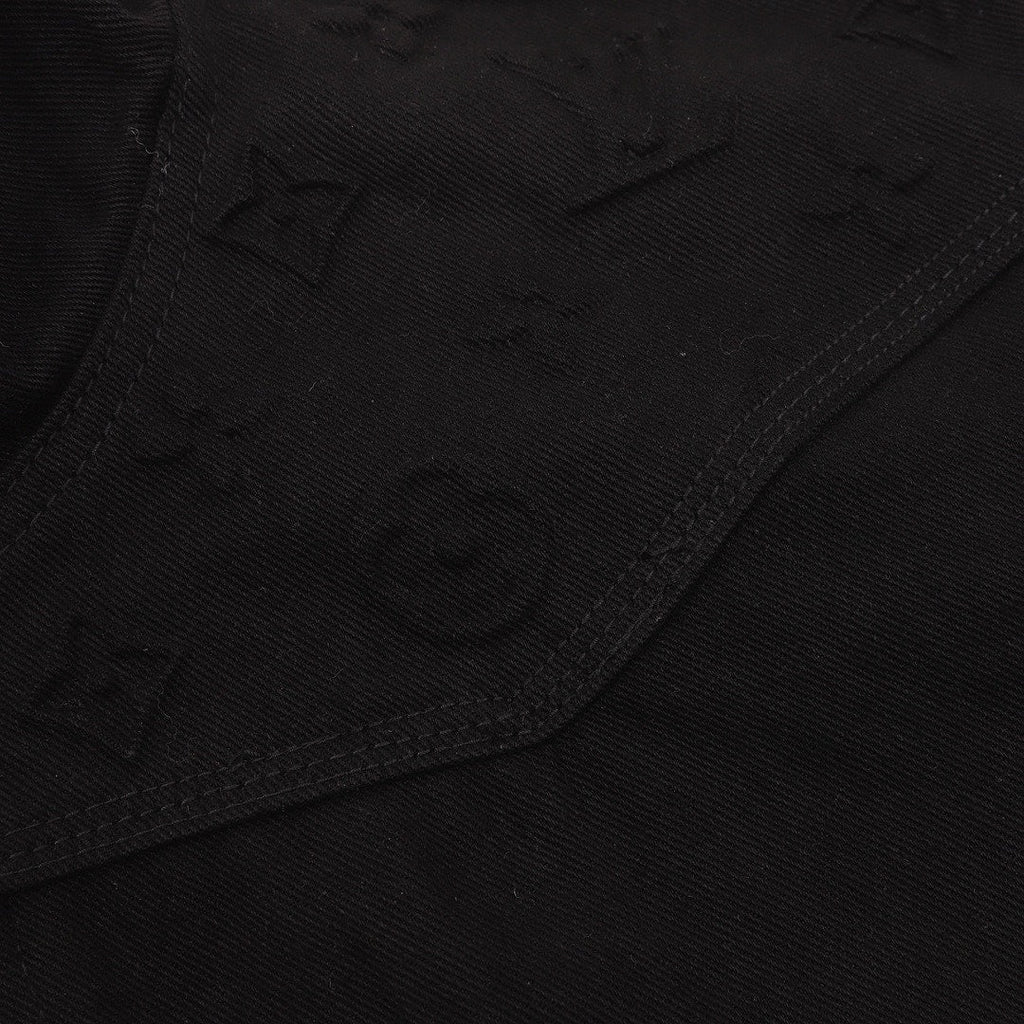 Louis Vuitton Tonal Monogram Pocket Hooded Zip-Up Denim Jacket - Black - detail view 1