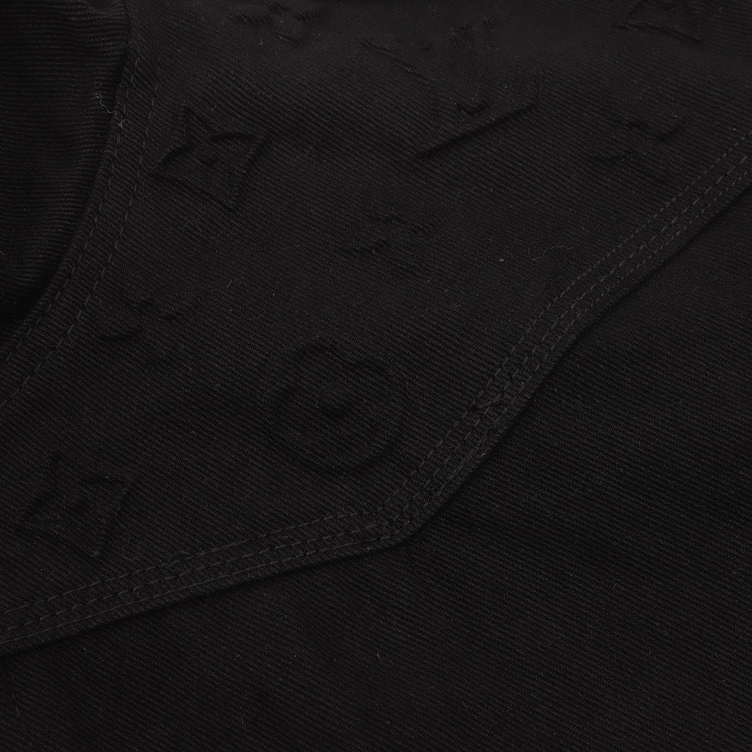 Louis Vuitton Tonal Monogram Pocket Hooded Zip-Up Denim Jacket - Black - detail view 1