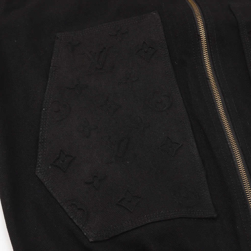 Louis Vuitton Tonal Monogram Pocket Hooded Zip-Up Denim Jacket - Black - detail view 2