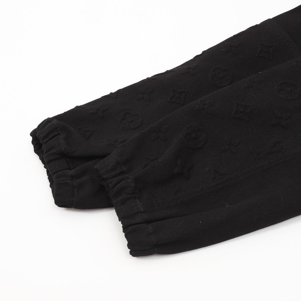 Louis Vuitton Tonal Monogram Pocket Hooded Zip-Up Denim Jacket - Black - detail view 3