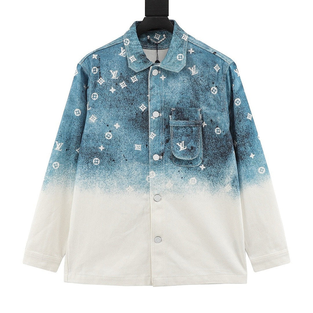 Louis Vuitton Gradient Monogram Long-Sleeve Denim Shirt - Blue and Ivory - front view