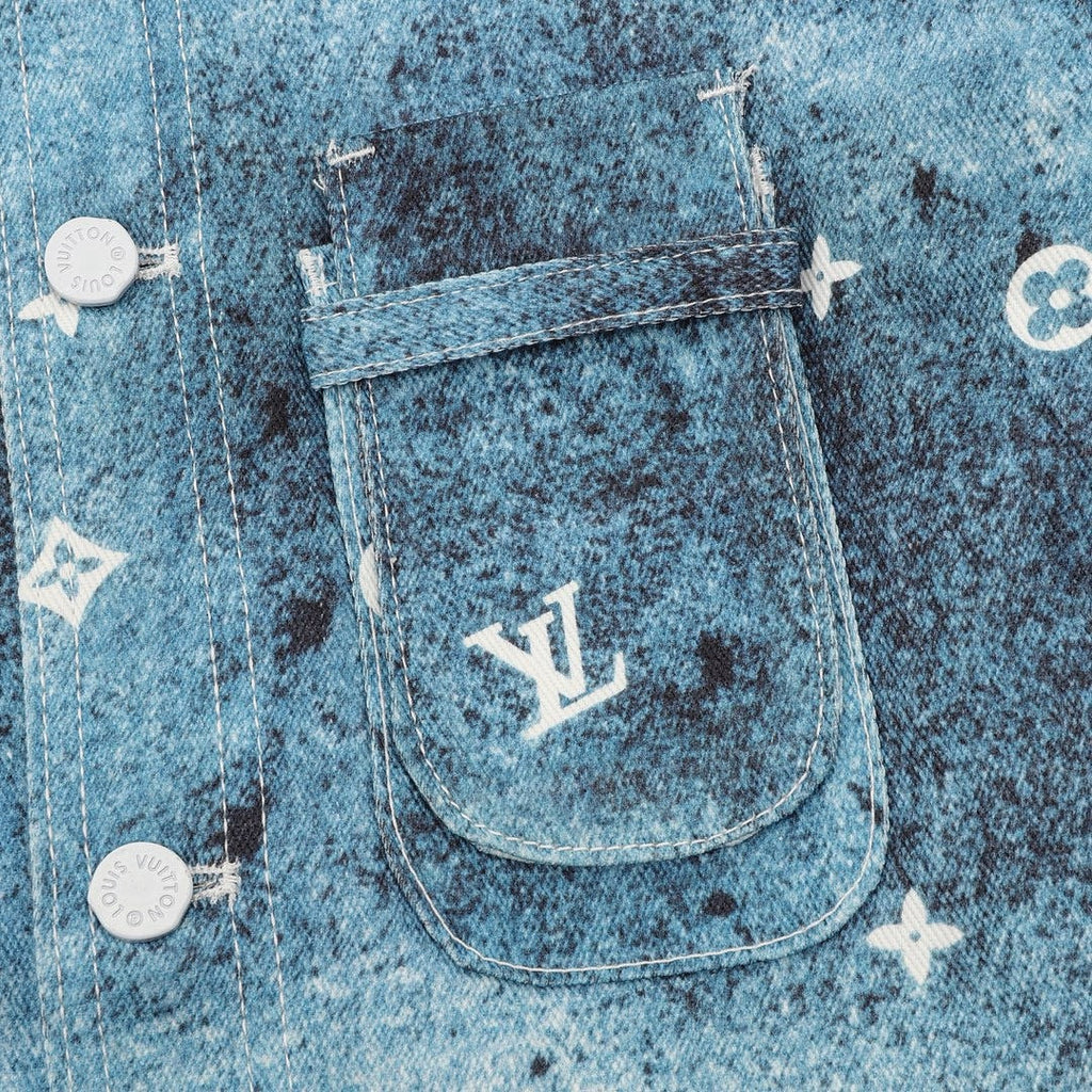 Louis Vuitton Gradient Monogram Long-Sleeve Denim Shirt - Blue and Ivory - detail view 3