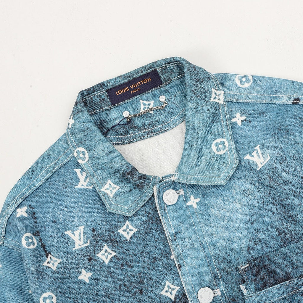 Louis Vuitton Gradient Monogram Long-Sleeve Denim Shirt - Blue and Ivory - detail view 4