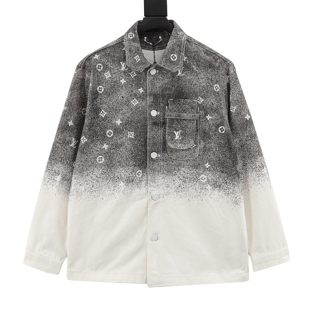Louis Vuitton Gradient Monogram Long-Sleeve Denim Shirt - Charcoal and Ivory - front view