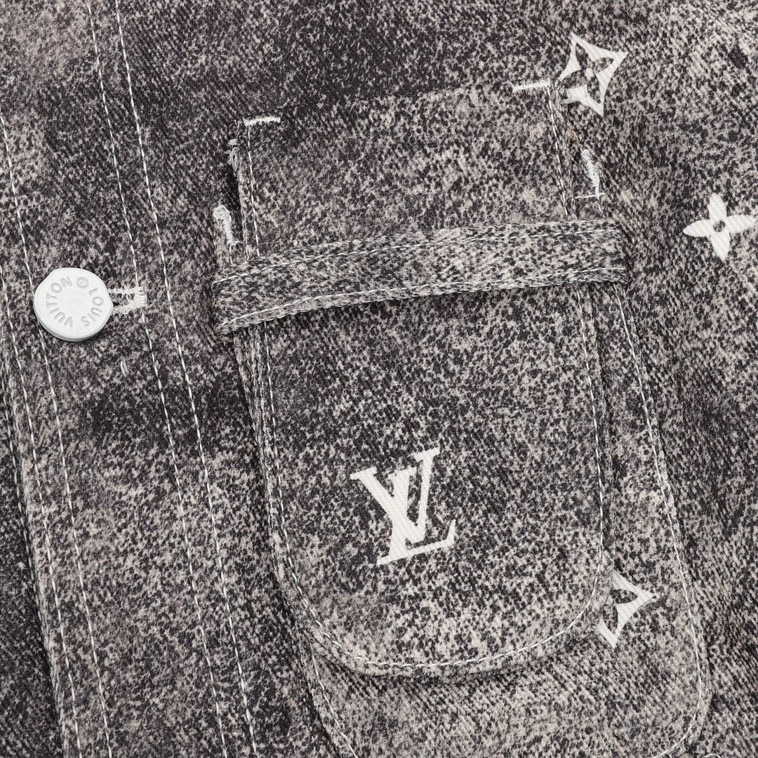 Louis Vuitton Gradient Monogram Long-Sleeve Denim Shirt - Charcoal and Ivory - detail view 3