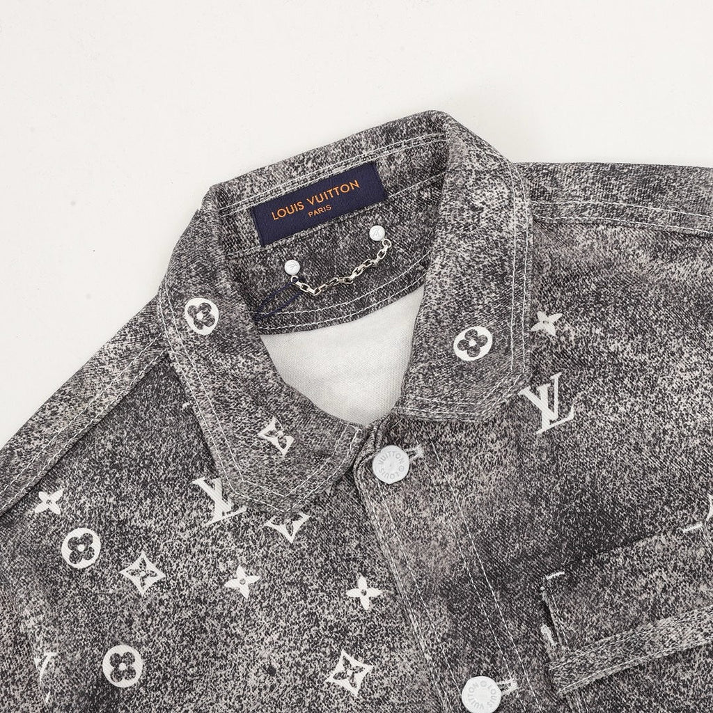 Louis Vuitton Gradient Monogram Long-Sleeve Denim Shirt - Charcoal and Ivory - detail view 4