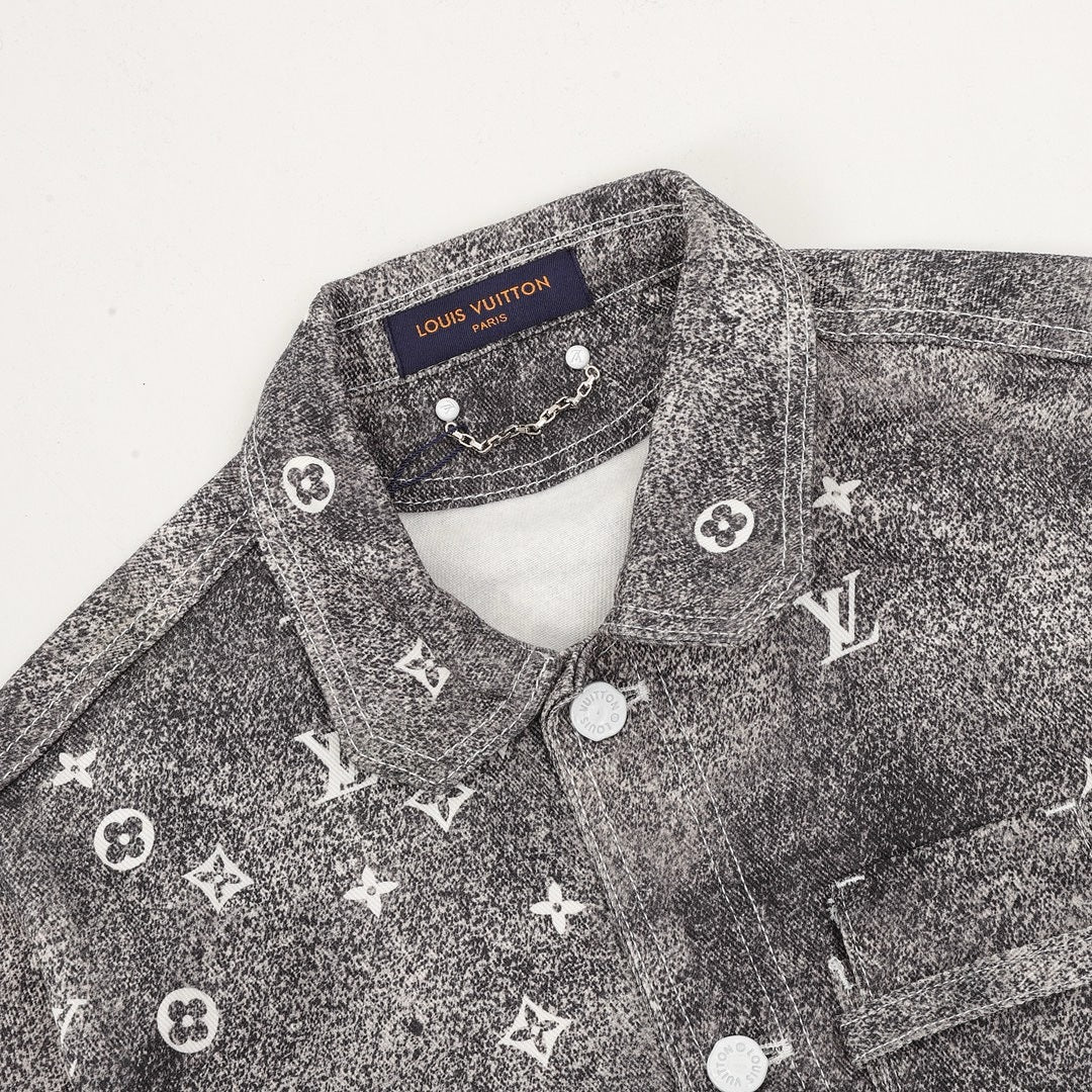 Louis Vuitton Gradient Monogram Long-Sleeve Denim Shirt - Charcoal and Ivory - detail view 4