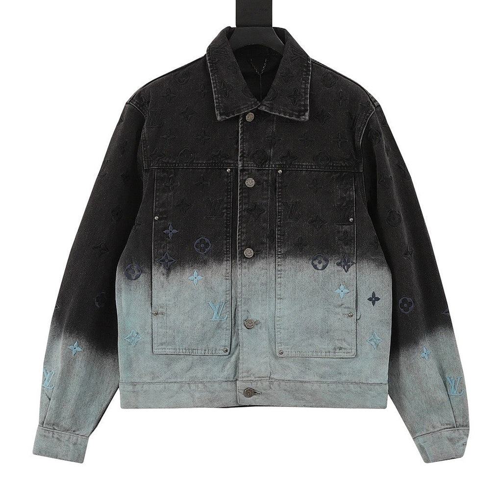Louis Vuitton Gradient Monogram Embroidered Denim Jacket - Black and Ice Blue - front view