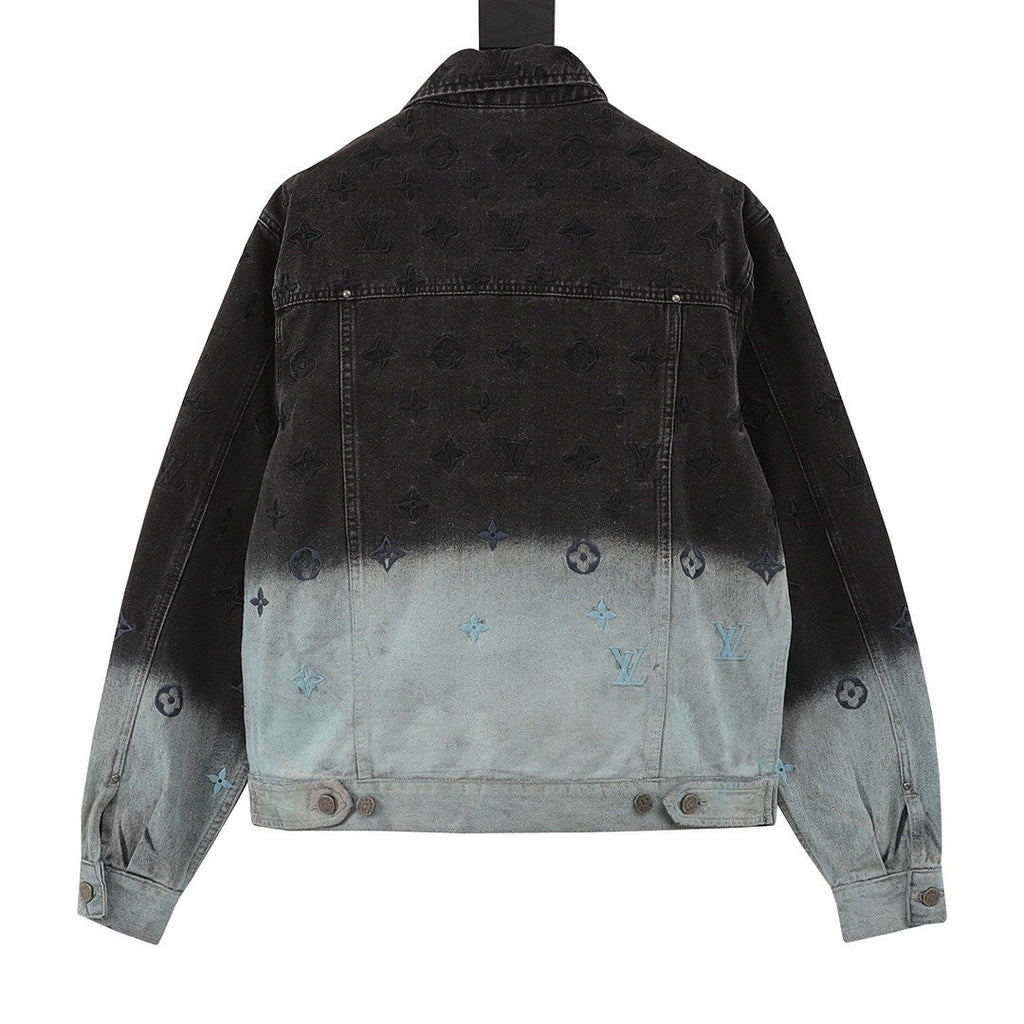 Louis Vuitton Gradient Monogram Embroidered Denim Jacket - Black and Ice Blue - back view