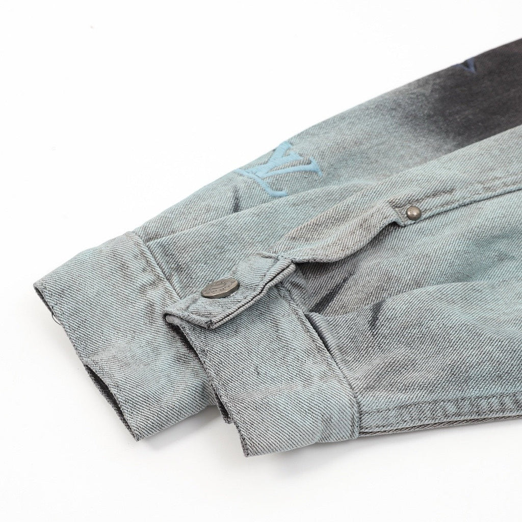 Louis Vuitton Gradient Monogram Embroidered Denim Jacket - Black and Ice Blue - detail view 1