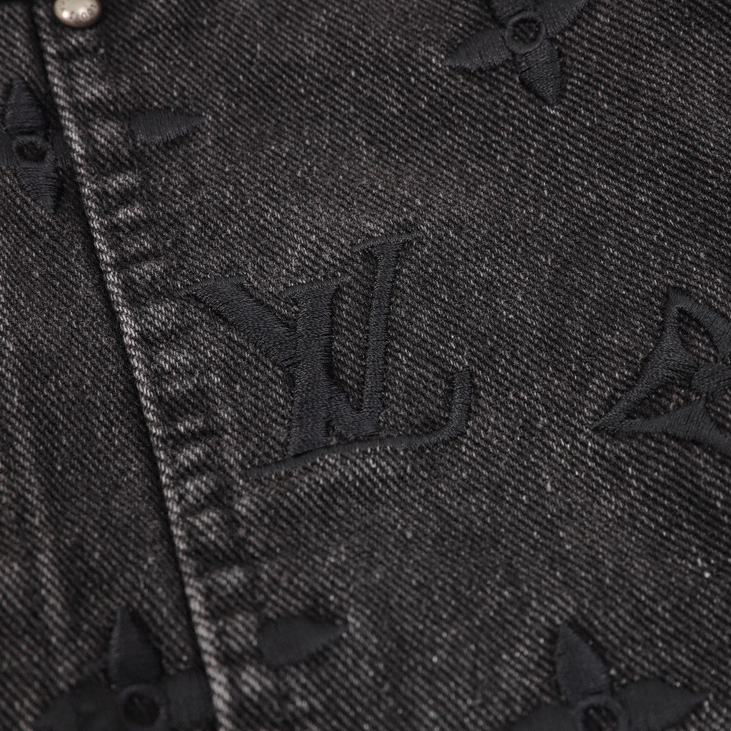 Louis Vuitton Gradient Monogram Embroidered Denim Jacket - Black and Ice Blue - detail view 2