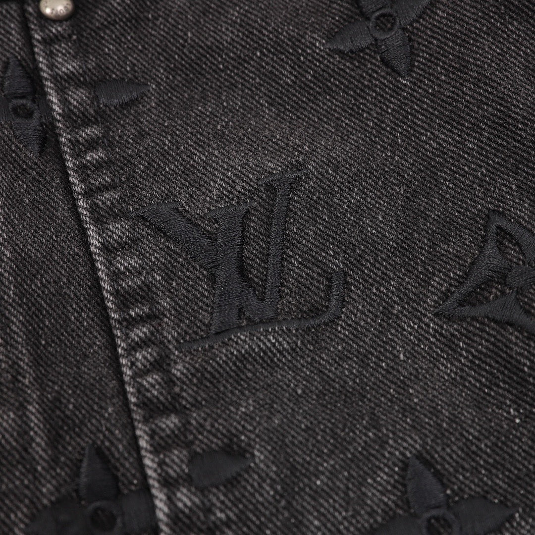 Louis Vuitton Gradient Monogram Embroidered Denim Jacket - Black and Ice Blue - detail view 2