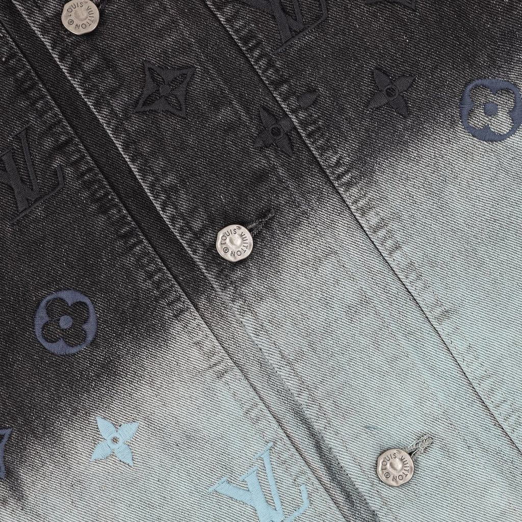 Louis Vuitton Gradient Monogram Embroidered Denim Jacket - Black and Ice Blue - detail view 3