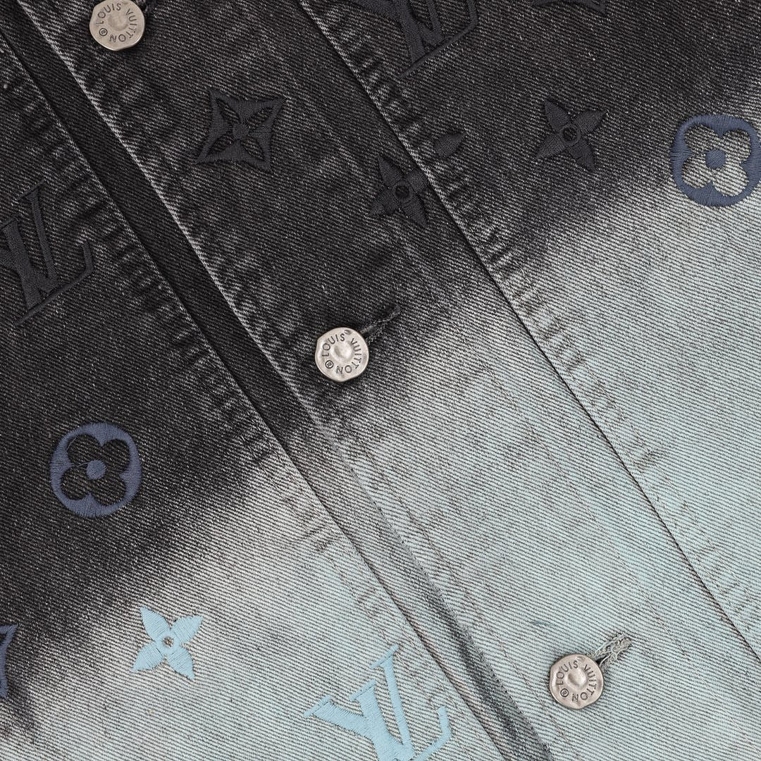 Louis Vuitton Gradient Monogram Embroidered Denim Jacket - Black and Ice Blue - detail view 3