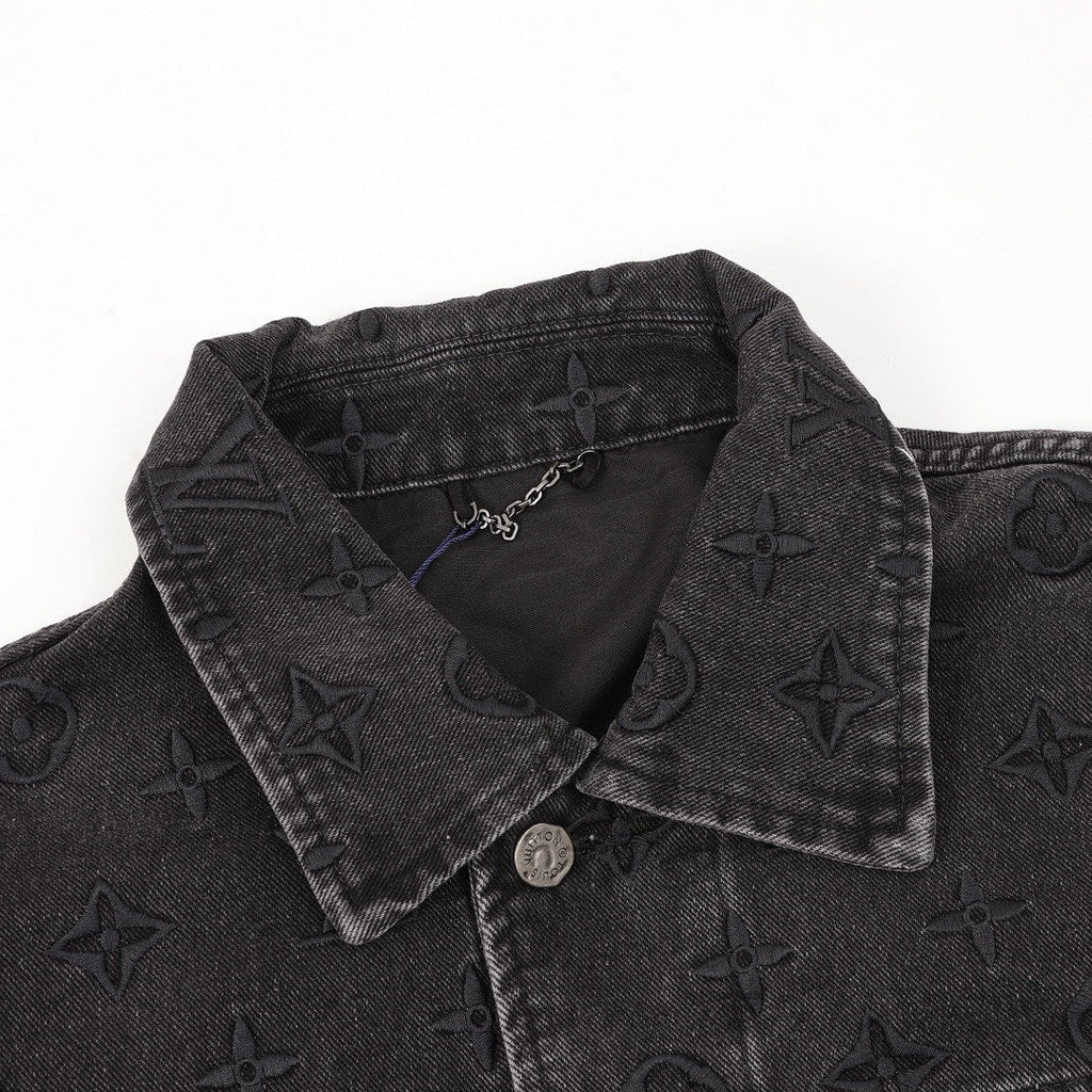 Louis Vuitton Gradient Monogram Embroidered Denim Jacket - Black and Ice Blue - detail view 4