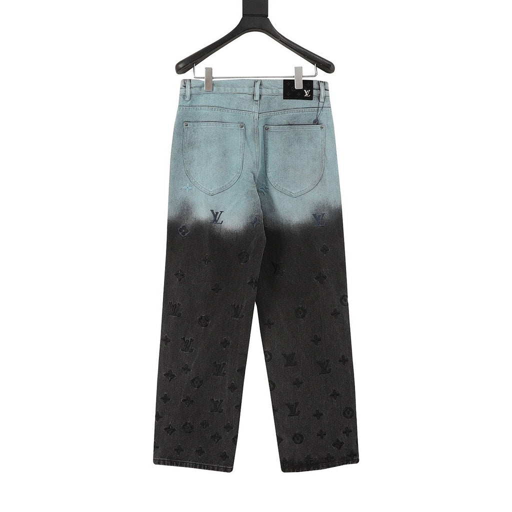 Louis Vuitton Gradient Monogram Embroidered Straight-Leg Jeans - Ice Blue and Black - back view