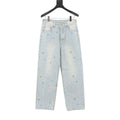 Louis Vuitton Pastel Monogram Embroidered Jeans - Light Wash Blue - front view