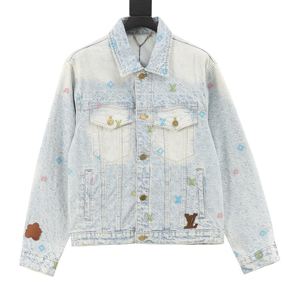 Louis Vuitton Pastel Monogram Embroidered Denim Trucker Jacket - Light Blue - front view