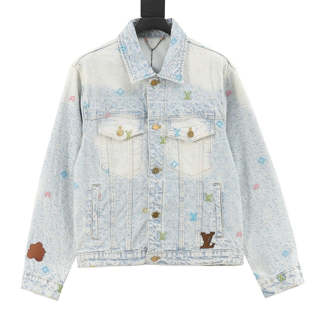 Louis Vuitton Pastel Monogram Embroidered Denim Trucker Jacket - Light Blue - front view