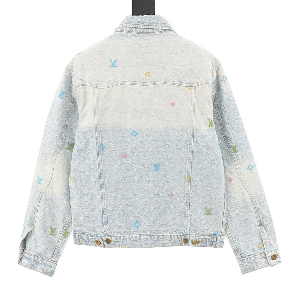 Louis Vuitton Pastel Monogram Embroidered Denim Trucker Jacket - Light Blue - back view