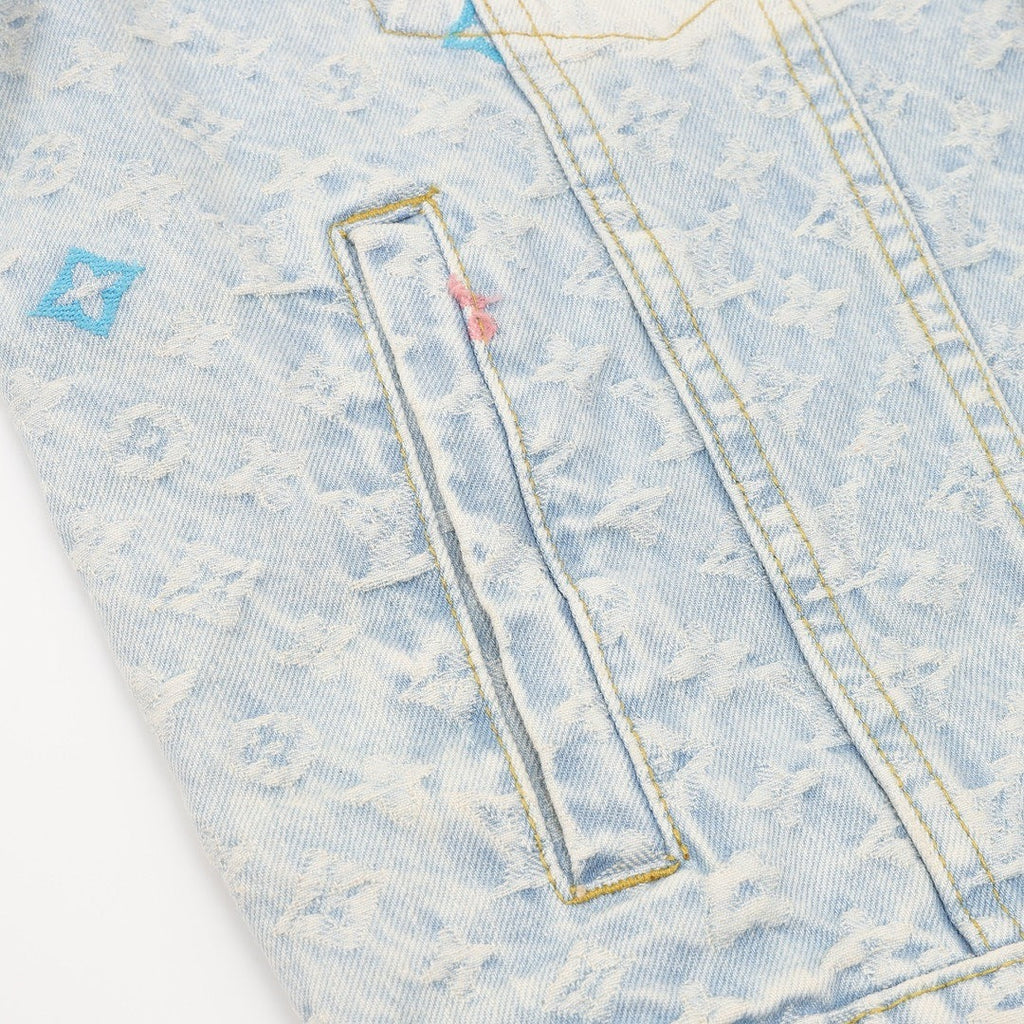 Louis Vuitton Pastel Monogram Embroidered Denim Trucker Jacket - Light Blue - detail view 1