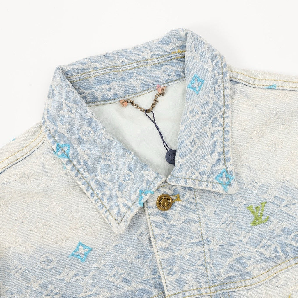 Louis Vuitton Pastel Monogram Embroidered Denim Trucker Jacket - Light Blue - detail view 4