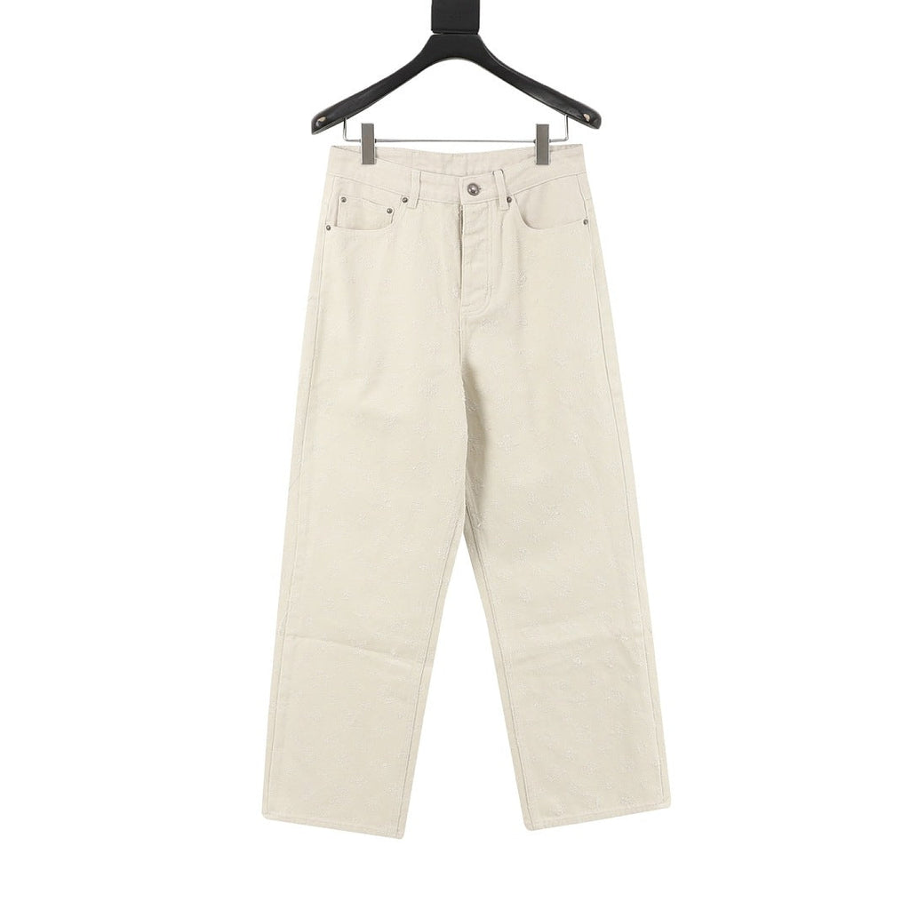 Louis Vuitton Tonal Monogram Wide-Leg Denim Jeans - Ivory - front view