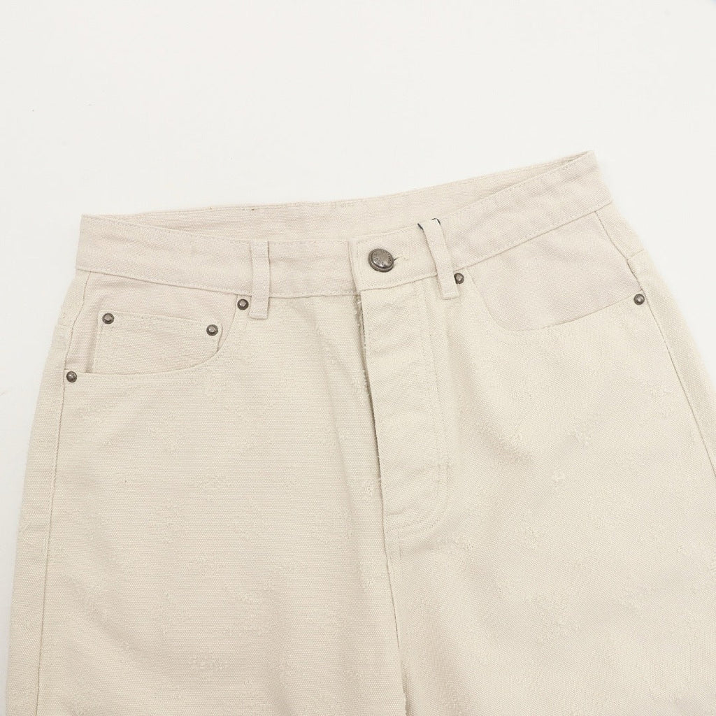 Louis Vuitton Tonal Monogram Wide-Leg Denim Jeans - Ivory - detail view 4