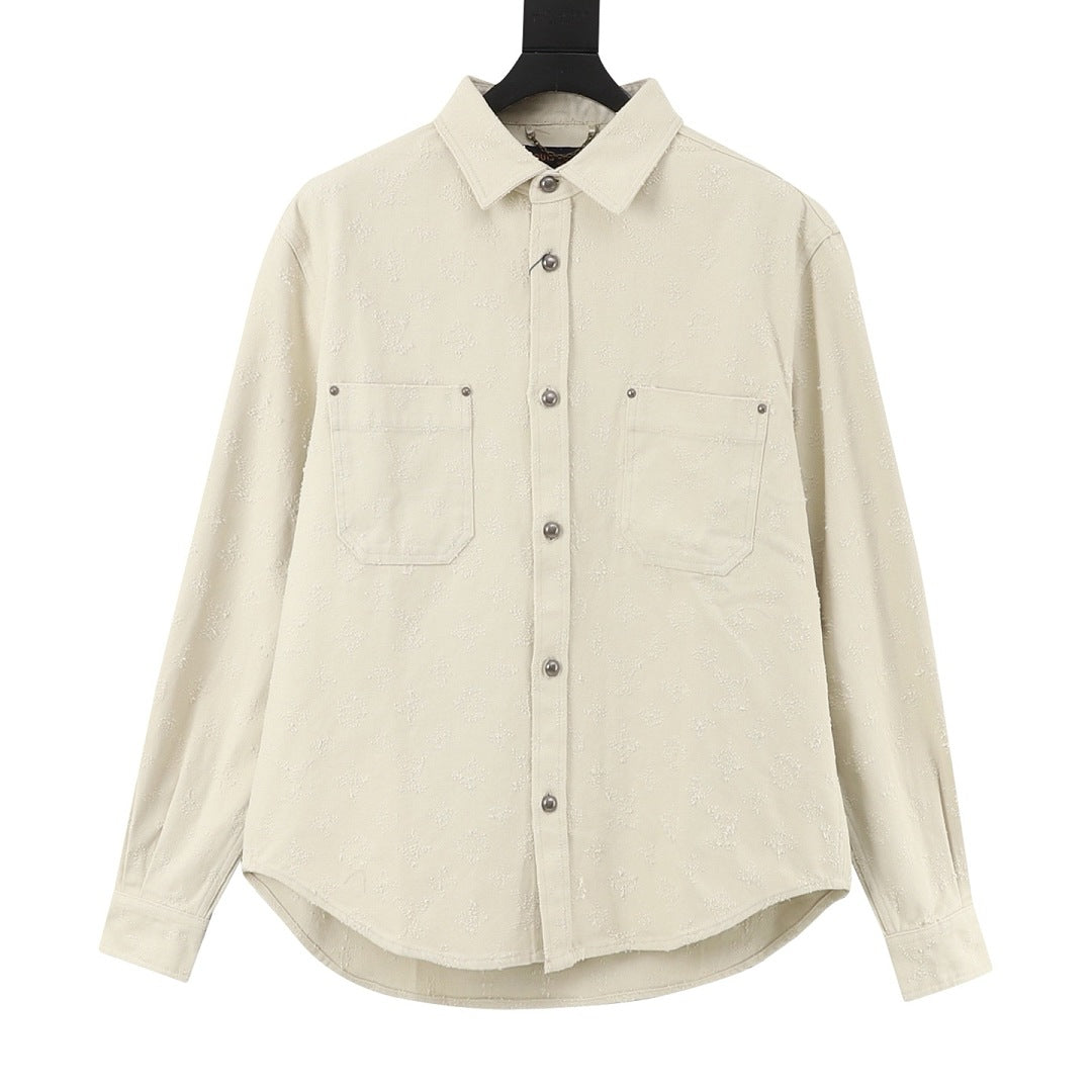 Louis Vuitton Tonal Monogram Twin-Pocket Denim Shirt - Ivory - front view
