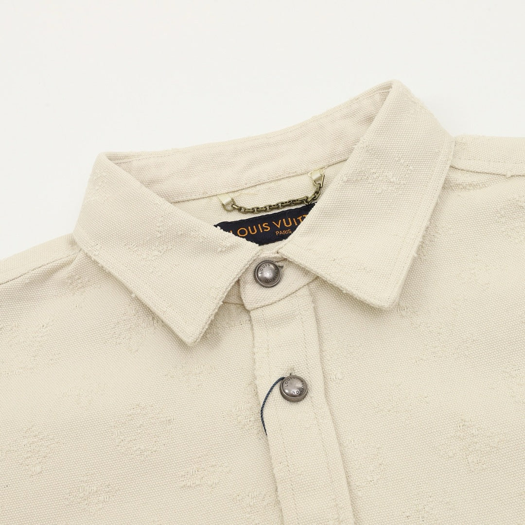 Louis Vuitton Tonal Monogram Twin-Pocket Denim Shirt - Ivory - detail view 4