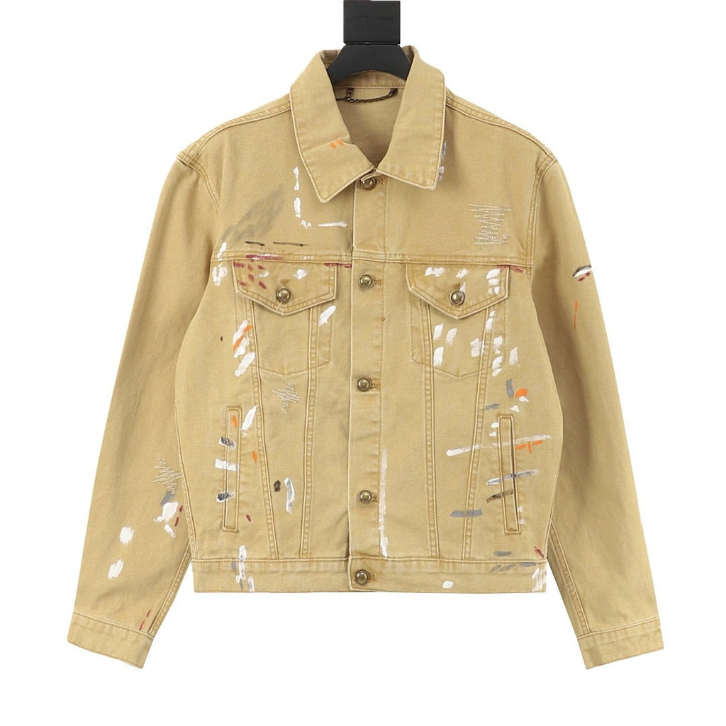 Louis Vuitton Paint-Splatter Denim Trucker Jacket - Tan - front view