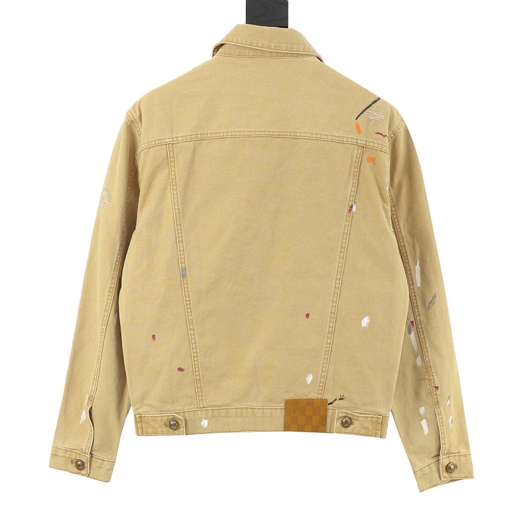 Louis Vuitton Paint-Splatter Denim Trucker Jacket - Tan - back view