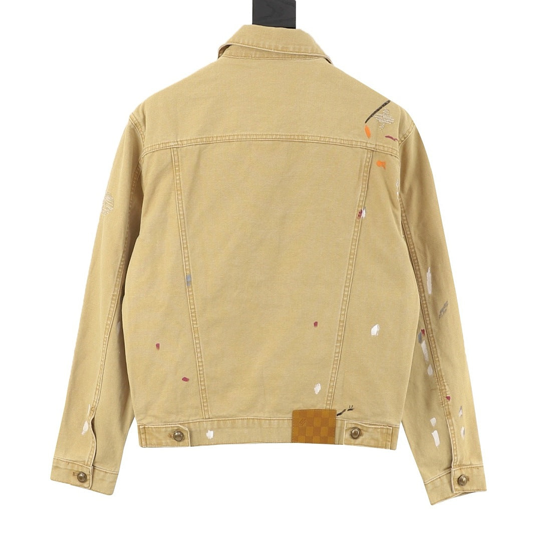 Louis Vuitton Paint-Splatter Denim Trucker Jacket - Tan - back view