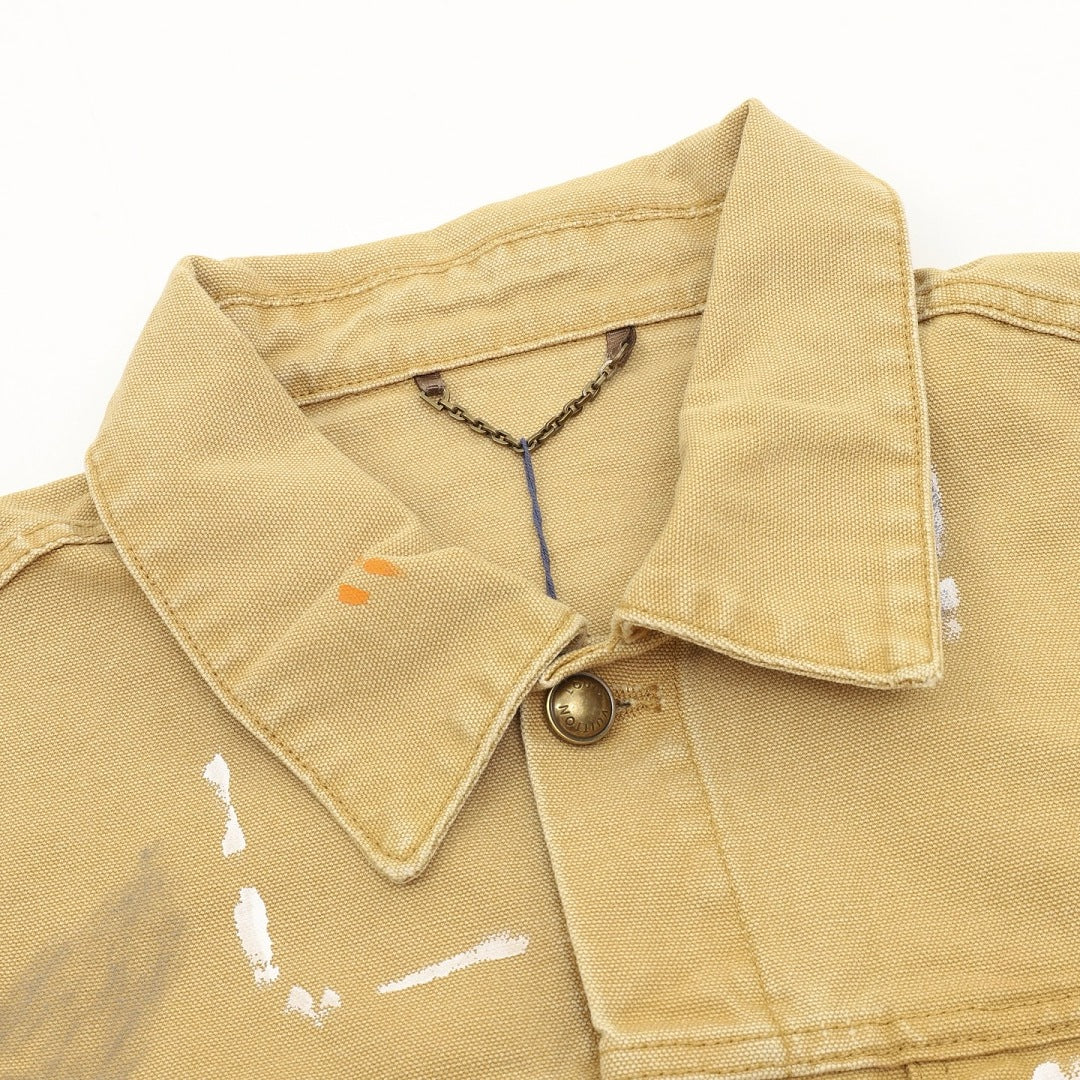 Louis Vuitton Paint-Splatter Denim Trucker Jacket - Tan - detail view 4