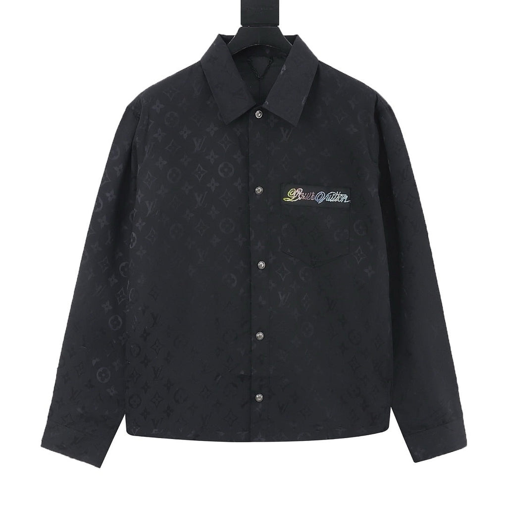 Louis Vuitton Tonal Monogram Shirt Jacket with Multicolor Script Patch - Black - front view