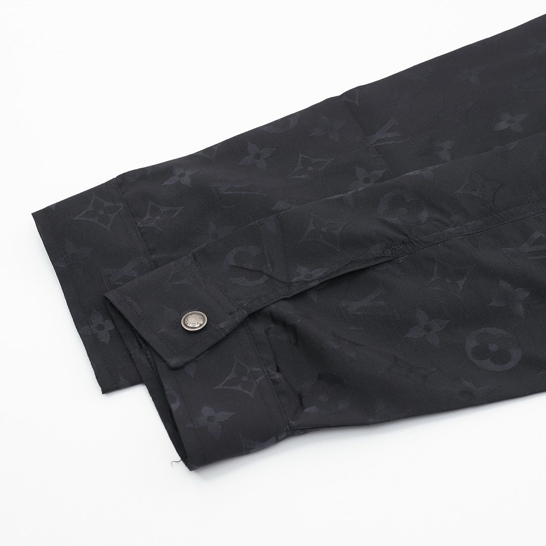 Louis Vuitton Tonal Monogram Shirt Jacket with Multicolor Script Patch - Black - detail view 2