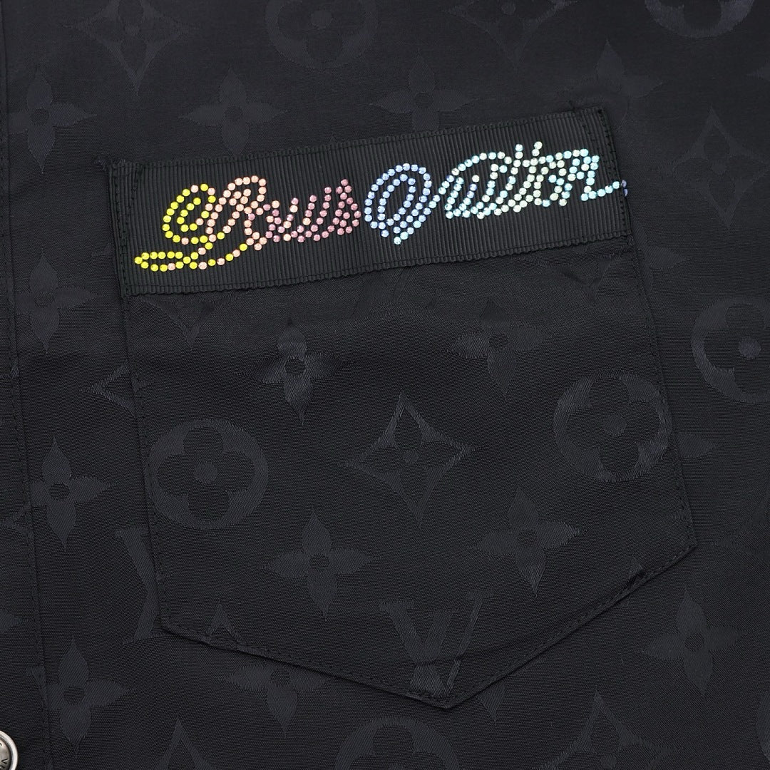Louis Vuitton Tonal Monogram Shirt Jacket with Multicolor Script Patch - Black - detail view 3